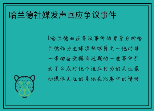 哈兰德社媒发声回应争议事件