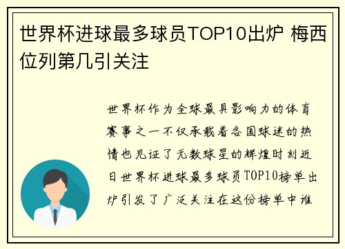 世界杯进球最多球员TOP10出炉 梅西位列第几引关注